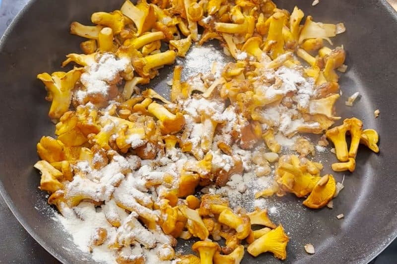Pfifferlinge mit Mehl bestäuben