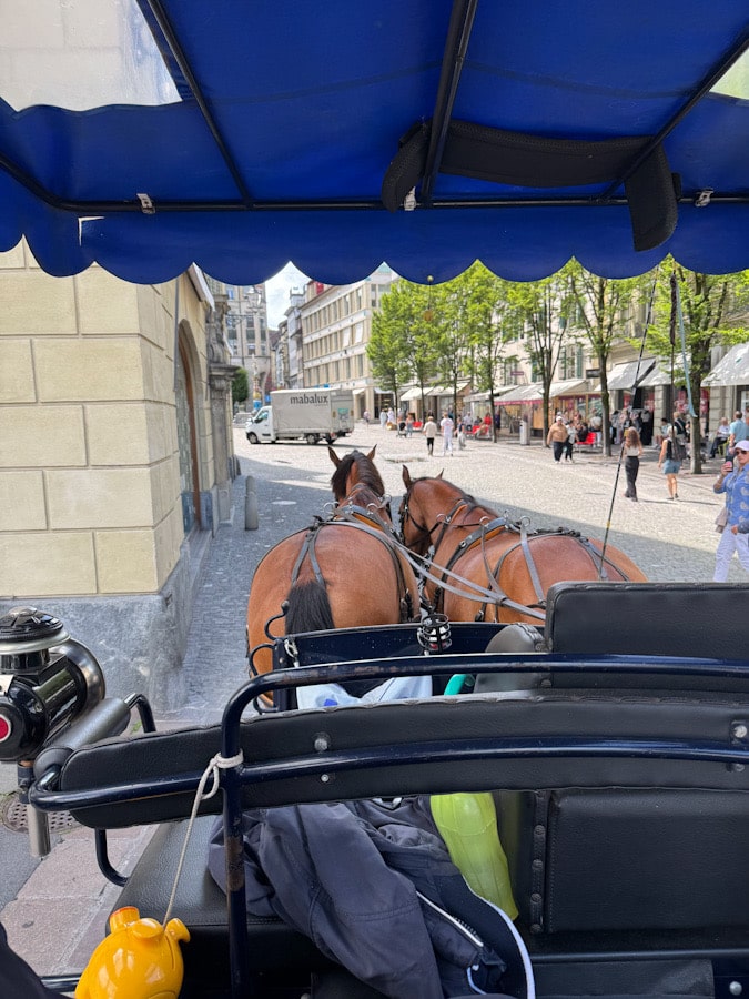 Pferdekutsche in der Altstadt von Luzern bei sonnigem Wetter